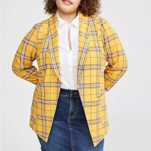 Torrid Maxine Yellow Plaid Parker Studio Crepe Blazer 2X NWT 42660329